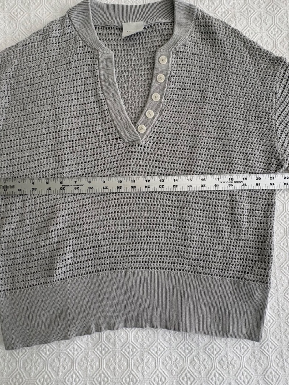Varley Callie Open Knit Cotton Polo Top Mirage Grey Size Large Like New - Picture 6 of 7